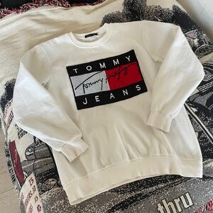 希少！TOMMY JEANS スウェットトレーナー ビッグプリント 刺繍ロゴ トレーナー スウェット 90s