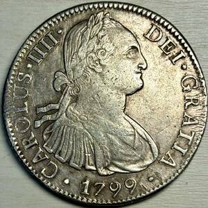 【スペイン領メキシコ大型銀貨】(1799年銘 26.8g 直径39.5mm)