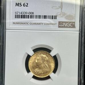 【イギリス金貨】(NGC-MS62 4g(カタログ値)/91.7%金 1901年銘)の画像3