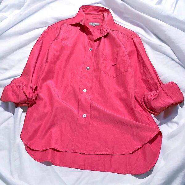 シルク　コットン　シャツ　ブラウス　マーガレットハウエル　刺繍　とろみシャツ 長袖シャツ レッド