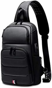 ブラック ボディバッグ メンズ 大容量 防水 USBポート付 背面ポケット B5サイズ iPad収納可 ビジネス 斜め掛け ショ