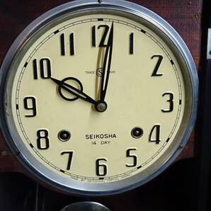 （Nz042408）SEIKOSHA 精工舎 昭和レトロ！ 壁掛け 振り子時計 ゼンマイ式 手巻き ボンボン時計 柱 掛時計 の画像3