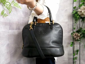 ●超美品●LOEWE ロエベ●アナグラム●カーフ レザー 本革●2way ハンド バッグ●黒●ゴールド金具●斜め掛け●収納 かばん●Js45638