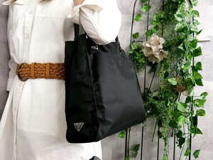 ●美品●PRADA プラダ●三角ロゴプレート●ポコノ ナイロン カーフ レザー 本革●トート ショルダー バッグ●黒●SV金具●B5 書類●Js45540