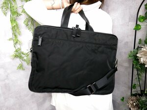 超美品●PRADA プラダ●メンズ●ポコノ ナイロン サフィアーノ レザー 本革●2way ビジネス バッグ●黒●SV金具●A4 書類 かばん●Js45524