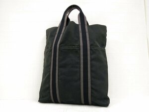 ◆HERMES エルメス◆フールトゥ カバス◆キャンバス◆トート ハンド バッグ◆ブラック グレー◆腕かけ◆A4収納可◆ビジネス◆A4654