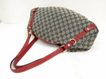 ◆超美品◆GUCCI グッチ◆GGキャンバス カーフ レザー 本革◆ショルダー トート バッグ◆赤 ベージュ 紺 ゴールド金具◆イタリア製◆A4730_画像4