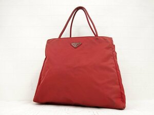 ◆美品◆PRADA プラダ◆三角ロゴプレート◆ナイロン◆ハンド トート バッグ◆レッド SV金具◆イタリア製◆ヴィンテージ◆腕かけ◆A4672