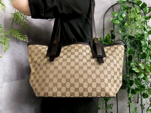 ●超美品●GUCCI グッチ●ロゴ型押し●ウッド●GGキャンバス カーフ レザー 本革●ワンショルダー バッグ●ブラウン ベージュ●B5●Js45735