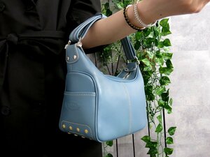 * beautiful goods *TOD'S Tod's *gomi-ni* Logo type pushed .* car f leather original leather * handbag *da stay blue * silver metal fittings * arm ..*Js45918