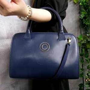 ●超美品●CELINE セリーヌ●サークルロゴ●ロゴ型押し●PVC カーフ レザー 本革●2way ハンド バッグ●ネイビー●G金具●B5 収納●Js46129の画像1