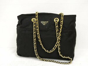 ◆美品◆PRADA プラダ◆ナイロン サフィアーノ レザー 本革◆チェーン ショルダー バッグ◆黒 G金具◆イタリア製◆ヴィンテージ◆A4804