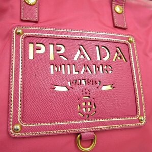 ◆PRADA プラダ◆ロゴ型抜き◆ナイロン サフィアーノ レザー 本革◆2way ハンド ショルダー バッグ◆ピンク G金具◆イタリア製◆A4813の画像8