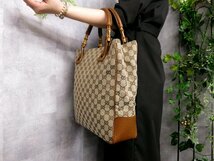 ●超美品●GUCCI グッチ●バンブー●GGキャンバス カーフ レザー 本革●トート バッグ●ブラウン ベージュ●B5 書類 かばん●Js46124_画像3