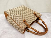 ●超美品●GUCCI グッチ●バンブー●GGキャンバス カーフ レザー 本革●トート バッグ●ブラウン ベージュ●B5 書類 かばん●Js46124_画像4