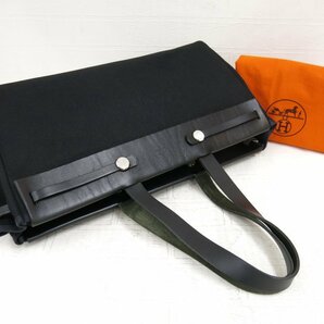 ◆美品◆HERMES エルメス◆エールバッグ カバス MM◆キャンバス カーフ レザー 本革◆トート バッグ◆ブラック シルバー金具◆C□F◆A4767の画像2