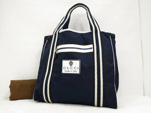 * super-beauty goods *GUCCI Gucci *bai color * nylon leather original leather * tote bag * navy white silver metal fittings * Italy made *A4770