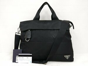 ◆PRADA プラダ◆ナイロン カーフ レザー 本革◆2way ハンド ショルダー バッグ◆ブラック SV金具◆イタリア製◆三角ロゴプレート◆A4818