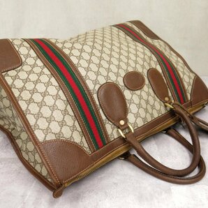 超美品●GUCCI オールド グッチ●シェリー●GGスプリーム●PVC カーフ レザー 本革●ボストン バッグ●ベージュ ブラウン●大容量●Js45908の画像4