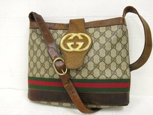 ◆GUCCI オールド グッチ◆GGスプリーム◆シェリー◆PVC カーフ レザー 本革◆ショルダー バッグ◆ベージュ 茶色 G金具◆イタリア製◆A4835