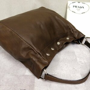 ●超美品●PRADA プラダ●三角ロゴプレート●カーフ レザー 本革●ワンショルダー バッグ●ブラウン●SV金具●A4 収納 かばん●Js45950の画像4