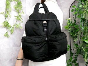 超美品●PRADA プラダ●三角ロゴプレート●ポコノ ナイロン サフィアーノ レザー●リュックサック バックパック●黒●SV金具●A4●Js45847