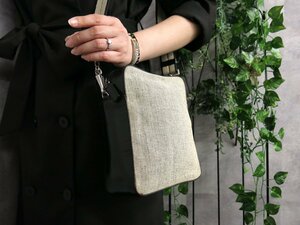 超美品●PRADA プラダ●ロゴ型押し●キャンバス カーフ レザー 本革●ショルダー バッグ●ベージュ 黒●シルバー金具●イタリア製●Js45973