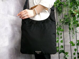 ●超美品●PRADA プラダ●三角ロゴプレート●ポコノ ナイロン カーフ レザー●ショルダー バッグ●黒●SV金具●ヴィンテージ●B5●Js45728