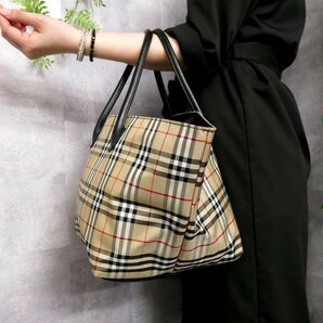 超美品●BURBERRY バーバリー●ブルーレーベル●ノバチェック●ナイロン カーフ レザー●トート バッグ●ベージュ 黒●SV金具●B5●Js45924の画像3