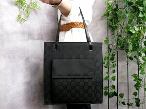 ●超美品●GUCCI グッチ●ロゴ型押し●GGナイロン カーフ レザー 本革●トート バッグ●黒●肩掛け●A4 収納●書類 かばん●Js45842