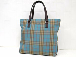 ◆美品◆BURBERRY バーバリー◆ノバチェック◆ナイロン カーフ レザー 本革◆ハンド トート バッグ◆水色 茶 ベージュ グレー 橙◆A4902