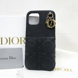 ◆美品◆Christian Dior クリスチャン・ディオール◆レディディオール カナージュ◆ラム レザー 本革◆スマホケース◆黒◆iPhone◆A4892の画像1