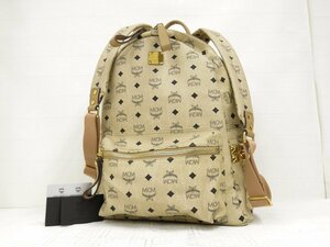 * beautiful goods *MCM M si- M * Visee tos*PVC car f leather original leather * rucksack backpack * beige G metal fittings * Logo plate *A4856