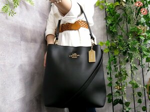 ●超美品●新品同様●COACH コーチ●91122●タウン バケット●カーフ レザー 本革●2way ハンド バッグ●黒●G金具●斜め掛け●Js46159