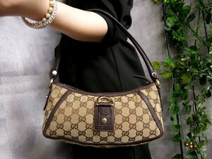 ●超美品●GUCCI グッチ●アビー●GGキャンバス カーフ レザー●ハンド バッグ●ブラウン ベージュ●G金具●イタリア製●肩掛け●Js46175