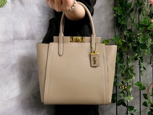 * super-beauty goods * as good as new *COACH Coach *to loop * Turn lock * car f leather original leather * tote bag handbag * beige *G metal fittings *B5*Js46081