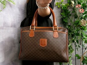 ●美品●CELINE セリーヌ●マカダム●PVC カーフ レザー 本革●ミニ ボストン ハンド バッグ●ブラウン系●G金具●腕掛け●B5●Js46051