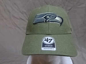 USA購入 【47BRAND】NFL アメリカンフットボール シアトル シーホークス【Seattle Seahawks】ツバ裏カモフラ柄 ロゴ刺繍CAP 新品未使用