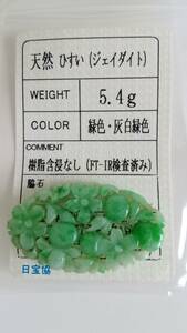 【天然 大粒 ひすい（ジェイダイト）　桜　透かし彫刻　緑色・灰白緑色】　5.4ｇ（27ct） ルース ソーティング付き