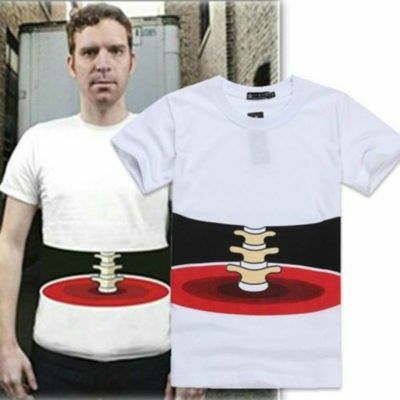 送料無料！内臓丸見えおもしろＴシャツLサイズホワイト色 3Ｄ 輪切りにされた！？ プリント びっくり 文化祭 ハロウィン ジョーク