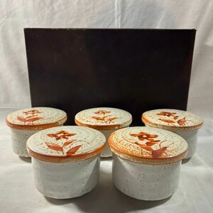 かねこ 志野桔梗 蓋付き飯器 茶碗 5個セット　(管理番号：OKU3480)