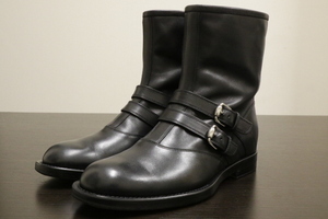 GUCCI ホースビット ダブル ストラップ ベルト ブーツ グッチ レザー シューズ メンズ 革靴 黒 ブラック ライダース エンジニア 7 (25.5)