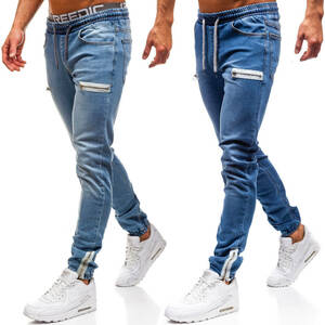  men's chinos jogger pants sweat pants rubber jeans Denim pants ji- bread skinny pants stretch bread blue M~3XL