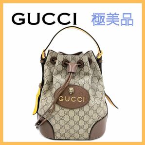 グッチ 473875 GGスプリーム ショルダーバッグ タイガー レディース 巾着型 GUCCI ハンドバッグ トート ブラウン