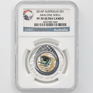 2014 オーストラリア アワビの殻 1豪ドル 銀貨 1オンス プルーフ NGC PF 70 UC 最高鑑定 完全未使用品