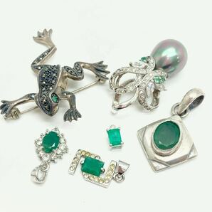 「エメラルドアクセサリーおまとめ」a 重量約41.5g エメラルド emerald シルバー silver jewelry necklace accessory parts 両穴 CE0の画像3