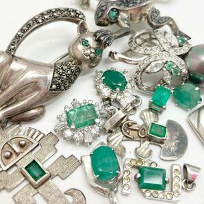 「エメラルドアクセサリーおまとめ」a 重量約41.5g エメラルド emerald シルバー silver jewelry necklace accessory parts 両穴 CE0の画像1