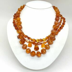 ［琥珀ネックレス3点おまとめ］a 約82.5g コハク こはく アンバー べっ甲 大ぶり 丸玉 amber necklace jewelry DA0