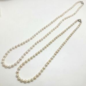 ［アコヤ本真珠ネックレス2点おまとめ] a 重量約124g 約8.0~8.5mm pearl necklace ロング long silver DA0の画像2
