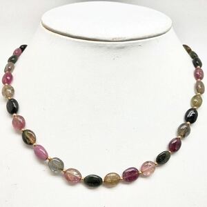 [K18 multicolor tourmaline necklace ]a* weight approximately 20.5g approximately 42cm tourmaline jewelry green pink decoration .18 gold parts DE0